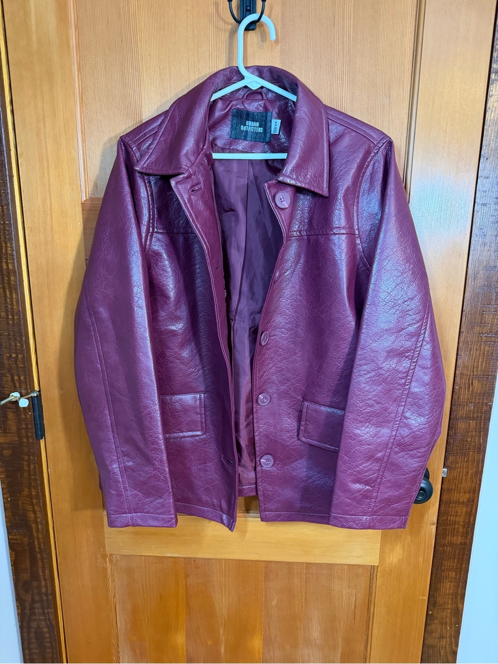 Urban Outfitters Women’s Wine Faux-Leather Shirt Jacket